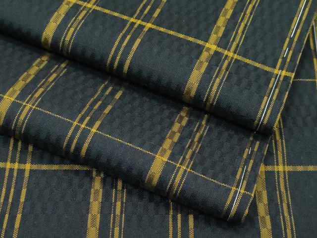 平和屋本店●希少　本場黄八丈　市松綾織　黒八丈　紬　逸品　CZAA5712s6