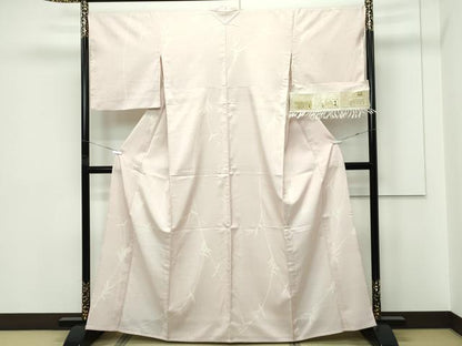 平和屋本店▽極上　染織の名門　しょうざん  生紬　単衣　一珍染　笹　アンバーローズ色地　証紙付き　逸品　CZAA5723s6