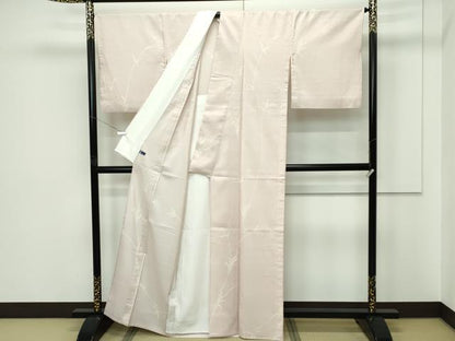 平和屋本店▽極上　染織の名門　しょうざん  生紬　単衣　一珍染　笹　アンバーローズ色地　証紙付き　逸品　CZAA5723s6