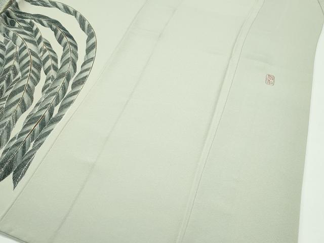 平和屋本店●極上　細密友禅作家　坂江伸仁　色留訪問着　鶏　柳鼠色地　鈴乃屋扱い　逸品　CZAA5737s6