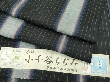 平和屋本店＊極上 男性 夏物 本場小千谷ちぢみ 越後小千谷本麻織物 キングサイズ 黒地 杉山織物謹製 やまと誂製 証紙付き 逸品 CZAA5738s6