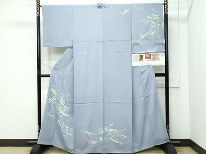 平和屋本店●極上　本加賀友禅作家　本弘実　訪問着　野遊び　錫色地　証紙付き　逸品　CZAA5740s6