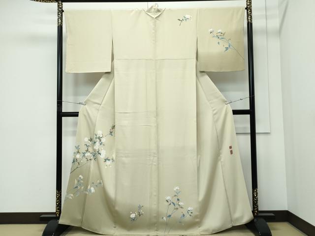 平和屋本店●極上　京加賀友禅　百貫達雄　訪問着　草花文　暈し染め　蒸栗色地　銀座おゝぎ屋扱い　逸品　CZAA5742s6