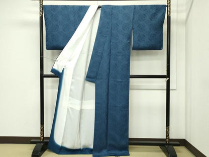 平和屋本店●極上 京友禅の人間国宝 上野為二 山口美術織物 西陣織 お召 色無地 鉄御納戸色 五節句華紋 反端付き 逸品 未使用 CZAA5763s6