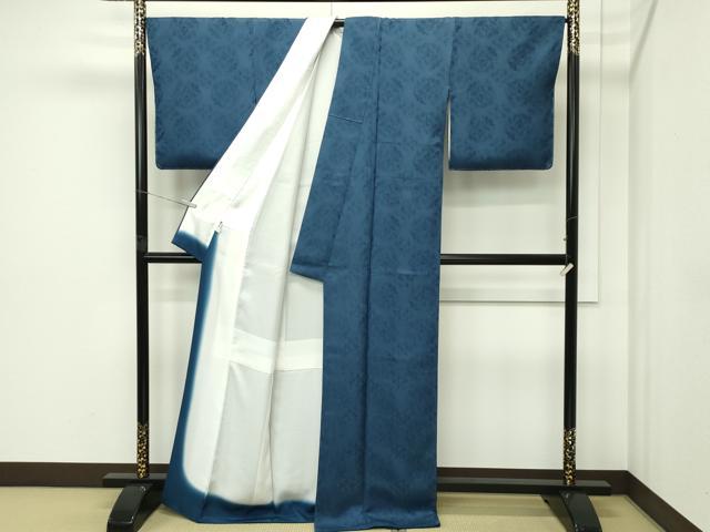 平和屋本店●極上 京友禅の人間国宝 上野為二 山口美術織物 西陣織 お召 色無地 鉄御納戸色 五節句華紋 反端付き 逸品 未使用 CZAA5763s6