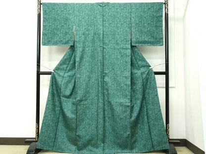 平和屋本店●極上　紋屋井関　御寮織　お召　色無地　木賊色　桐竹鳳凰文　逸品　未使用　CZAA5776s6