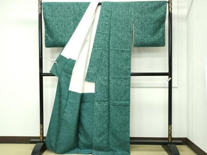 平和屋本店●極上　紋屋井関　御寮織　お召　色無地　木賊色　桐竹鳳凰文　逸品　未使用　CZAA5776s6