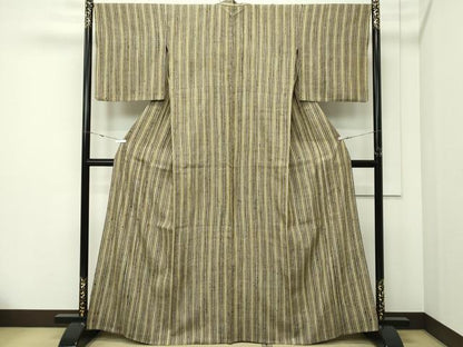 平和屋本店▽極上　浦野理一　経節紬　単衣　間道　逸品　CZAA5790s6