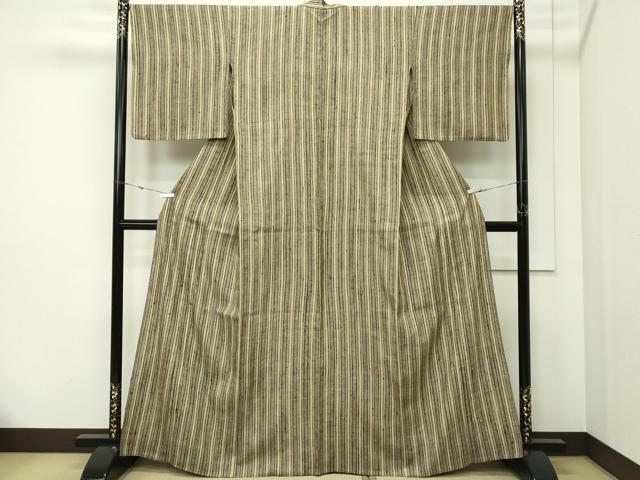 平和屋本店▽極上　浦野理一　経節紬　単衣　間道　逸品　CZAA5790s6