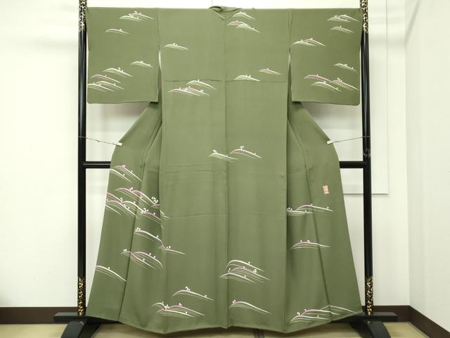 平和屋本店●極上　本加賀友禅作家　由水煌人　訪問着　立波文　柳煤竹色地　逸品　CZAA5791s6