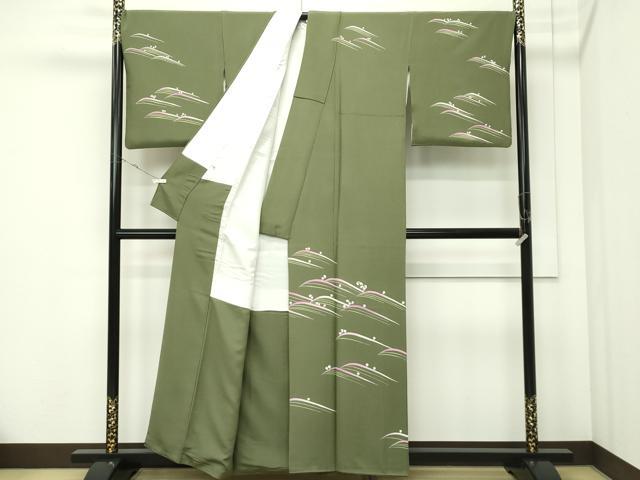 平和屋本店●極上　本加賀友禅作家　由水煌人　訪問着　立波文　柳煤竹色地　逸品　CZAA5791s6