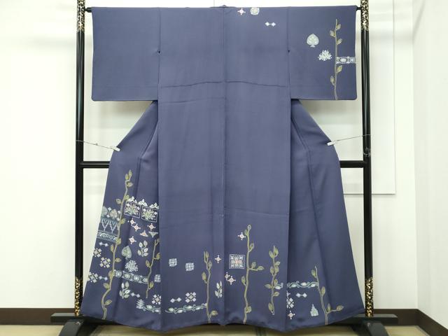 平和屋本店●極上　創業460年・千總　訪問着　中国三大刺繍　相良刺繍　草花文　褐色地　逸品　CZAA5800s6