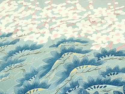 平和屋本店●極上 本加賀友禅作家 大村洋子 訪問着 立波千鳥梅松文 暈し染め 青白橡色地 ますいわ屋扱い 反端付き 逸品 CZAA5801s6