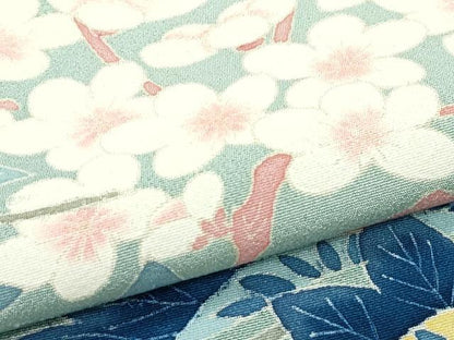 平和屋本店●極上 本加賀友禅作家 大村洋子 訪問着 立波千鳥梅松文 暈し染め 青白橡色地 ますいわ屋扱い 反端付き 逸品 CZAA5801s6