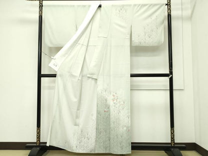 平和屋本店＊極上　夏物　洗える最高級着物　＜英＞はなぶさ謹製　訪問着　絽　草花文　柳鼠色地　たとう紙付き　逸品　CZAA5803s6