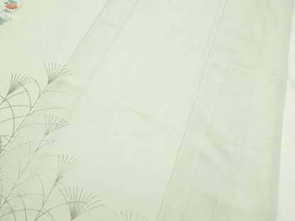 平和屋本店＊極上　夏物　洗える最高級着物　＜英＞はなぶさ謹製　訪問着　絽　草花文　柳鼠色地　たとう紙付き　逸品　CZAA5803s6