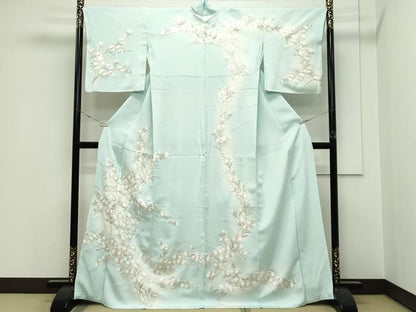 平和屋本店●極上　訪問着　総手刺繍　中国三大刺繍　相良刺繍　草花文　暈し染め　金糸　柳鼠色地　逸品　CZAA5806s6