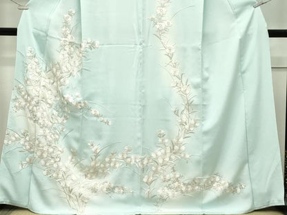 平和屋本店●極上　訪問着　総手刺繍　中国三大刺繍　相良刺繍　草花文　暈し染め　金糸　柳鼠色地　逸品　CZAA5806s6