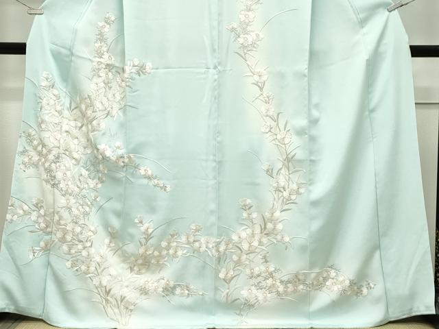 平和屋本店●極上　訪問着　総手刺繍　中国三大刺繍　相良刺繍　草花文　暈し染め　金糸　柳鼠色地　逸品　CZAA5806s6