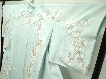 平和屋本店●極上　訪問着　総手刺繍　中国三大刺繍　相良刺繍　草花文　暈し染め　金糸　柳鼠色地　逸品　CZAA5806s6