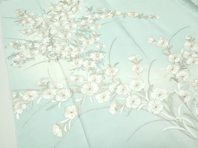 平和屋本店●極上　訪問着　総手刺繍　中国三大刺繍　相良刺繍　草花文　暈し染め　金糸　柳鼠色地　逸品　CZAA5806s6