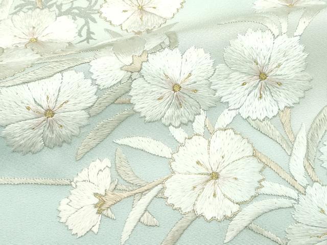 平和屋本店●極上　訪問着　総手刺繍　中国三大刺繍　相良刺繍　草花文　暈し染め　金糸　柳鼠色地　逸品　CZAA5806s6