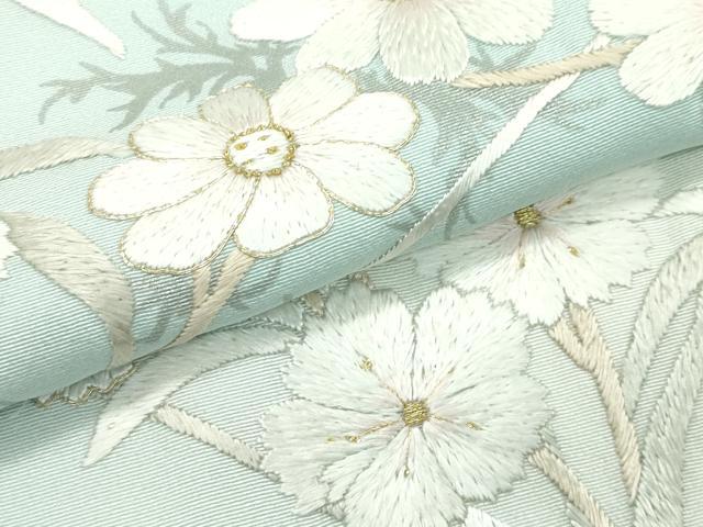平和屋本店●極上　訪問着　総手刺繍　中国三大刺繍　相良刺繍　草花文　暈し染め　金糸　柳鼠色地　逸品　CZAA5806s6