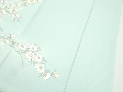 平和屋本店●極上　訪問着　総手刺繍　中国三大刺繍　相良刺繍　草花文　暈し染め　金糸　柳鼠色地　逸品　CZAA5806s6