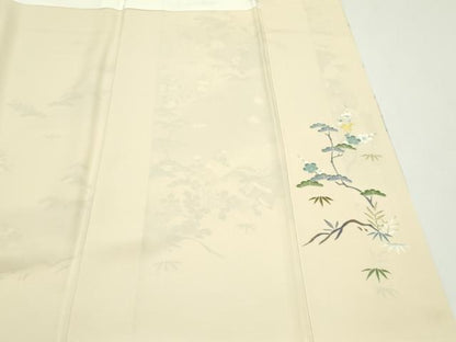 平和屋本店●極上　訪問着　友禅　駒刺繍　渡り橋松竹梅草花文　暈し染め　金彩　蜂蜜色地　逸品　未使用　CZAA5809s6