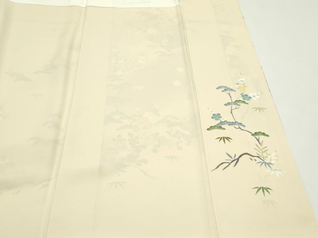 平和屋本店●極上　訪問着　友禅　駒刺繍　渡り橋松竹梅草花文　暈し染め　金彩　蜂蜜色地　逸品　未使用　CZAA5809s6