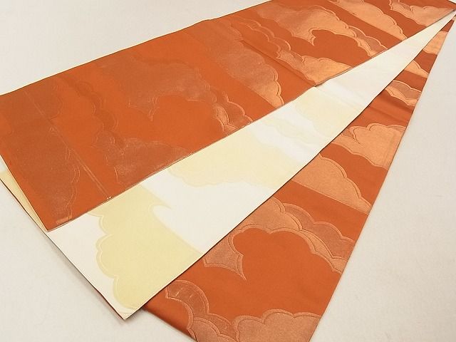 平和屋着物◎両面全通柄袋帯 雲重ね文 金糸 逸品 DAAG5561tw