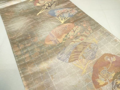 平和屋着物◎六通太鼓柄袋帯 扇面花文 金糸 引箔 逸品 DAAH4478cf