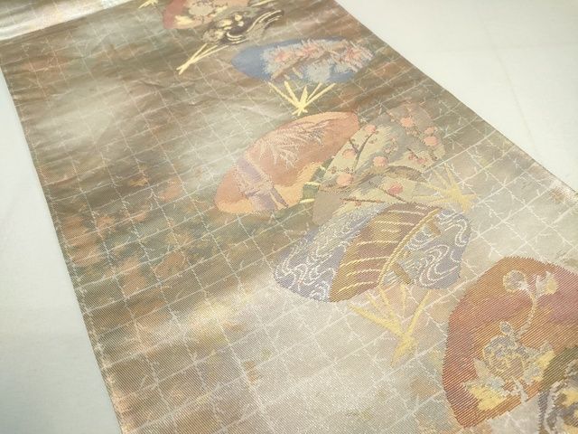 平和屋着物◎六通太鼓柄袋帯 扇面花文 金糸 引箔 逸品 DAAH4478cf