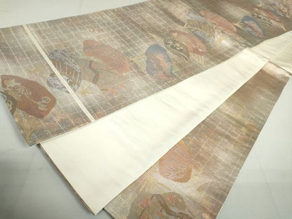 平和屋着物◎六通太鼓柄袋帯 扇面花文 金糸 引箔 逸品 DAAH4478cf