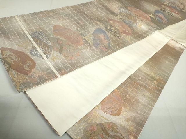 平和屋着物◎六通太鼓柄袋帯 扇面花文 金糸 引箔 逸品 DAAH4478cf