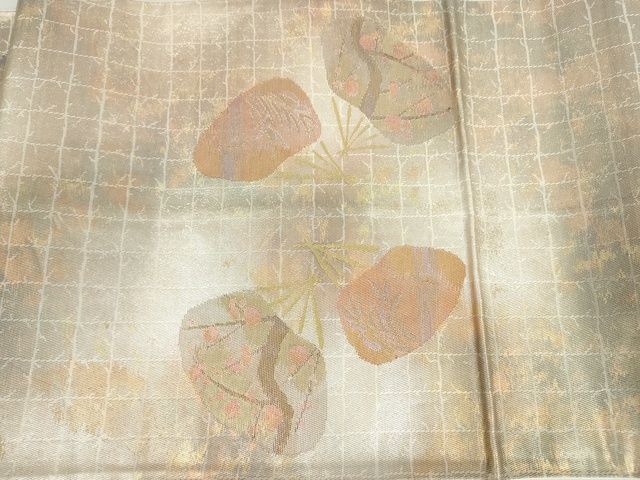 平和屋着物◎六通太鼓柄袋帯 扇面花文 金糸 引箔 逸品 DAAH4478cf