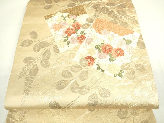 平和屋着物■六通柄袋帯 唐織 色紙草花文 金糸 逸品 DAAH6558sf