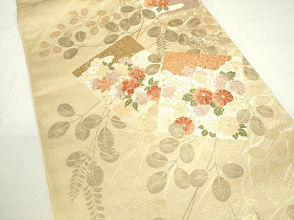 平和屋着物■六通柄袋帯 唐織 色紙草花文 金糸 逸品 DAAH6558sf