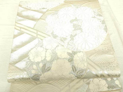 平和屋着物●六通柄袋帯 草花丸文 銀糸 正絹 逸品 DAAH7525sf
