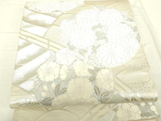 平和屋着物●六通柄袋帯 草花丸文 銀糸 正絹 逸品 DAAH7525sf