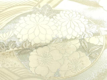 平和屋着物●六通柄袋帯 草花丸文 銀糸 正絹 逸品 DAAH7525sf
