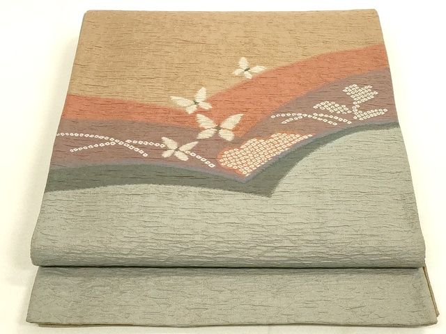 平和屋着物◎六通太鼓柄袋帯 ふくれ織 花蝶文 逸品 DAAI2630ox