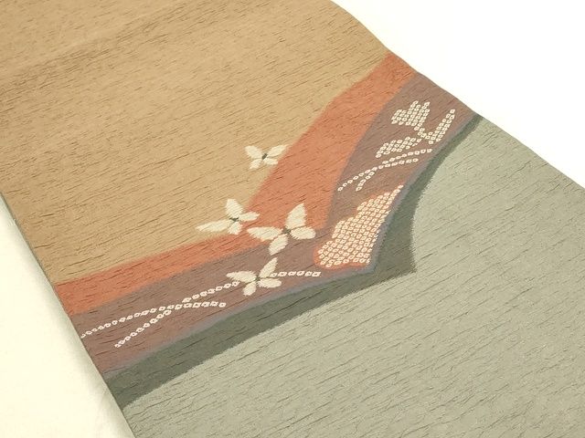 平和屋着物◎六通太鼓柄袋帯 ふくれ織 花蝶文 逸品 DAAI2630ox