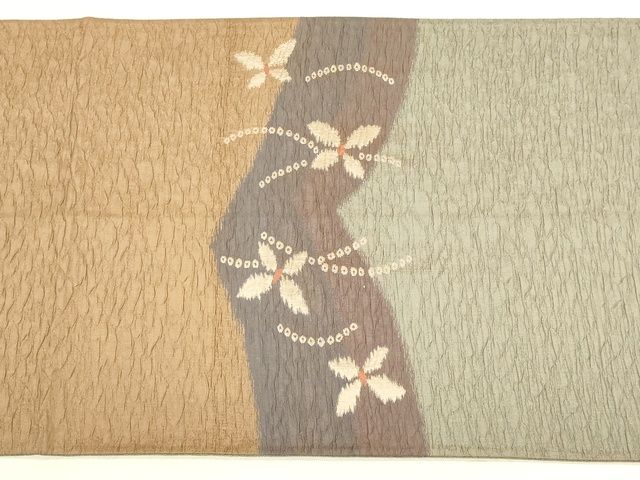 平和屋着物◎六通太鼓柄袋帯 ふくれ織 花蝶文 逸品 DAAI2630ox