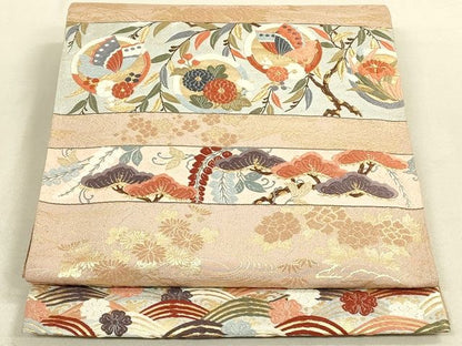 平和屋着物◎六通柄袋帯 唐織 横段花蝶文 金糸 逸品 DAAI2640ox