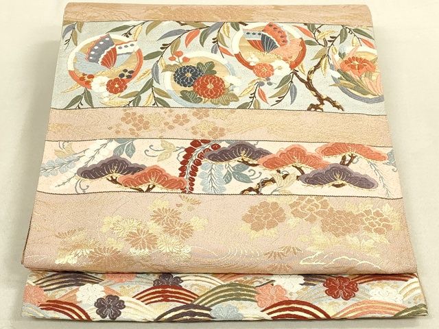 平和屋着物◎六通柄袋帯 唐織 横段花蝶文 金糸 逸品 DAAI2640ox