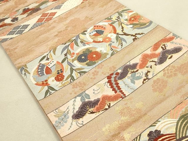 平和屋着物◎六通柄袋帯 唐織 横段花蝶文 金糸 逸品 DAAI2640ox