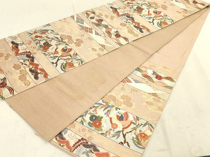 平和屋着物◎六通柄袋帯 唐織 横段花蝶文 金糸 逸品 DAAI2640ox