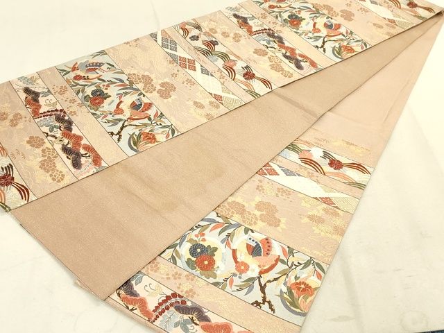 平和屋着物◎六通柄袋帯 唐織 横段花蝶文 金糸 逸品 DAAI2640ox