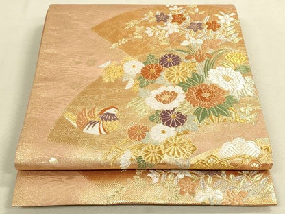 平和屋着物◎六通柄袋帯 唐織 地紙鴛鴦花文 金銀糸 逸品 DAAI2646ox